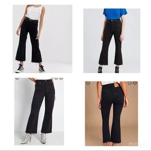 Levis Ribcage Cropped Flare Black Jeans Raw Hem Sz 32 Boho Edgy Streetwear Chic